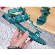 Valentino Roman Stud Flat Sandals With Enameled Studs Green 2022