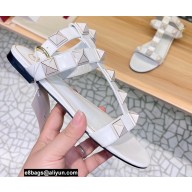 Valentino Roman Stud Flat Sandals With Enameled Studs White 2022
