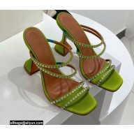 Amina Muaddi Heel 9.5cm Crystals Naima Sandals Satin Green 2022