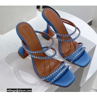 Amina Muaddi Heel 9.5cm Crystals Naima Sandals Satin Blue 2022