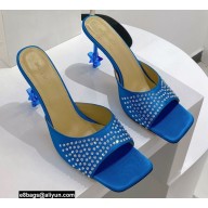 Mach & Mach Star Heel 8.5cm Crystal Embellished Mules Satin Blue 2022