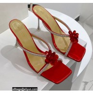 Mach & Mach Heel 9.5cm Crystal and Rose Flower Mules Red 2022