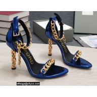 Tom Ford Heel 10.5cm Leather Chain Ankle Strap Sandals Mirror Blue 2022