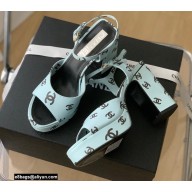 Chanel Logo Printed Lambskin Sandals G38958 Light Blue 2022