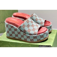 Gucci Heel Platform Slide Sandals 674761 GG Light Green 2022