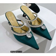 Mach & Mach Heel 6cm Pearl Crystal Mules Satin Dark Green 2022