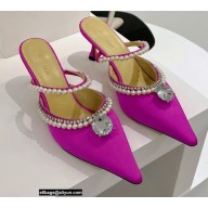 Mach & Mach Heel 6cm Pearl Crystal Mules Satin Fuchsia 2022