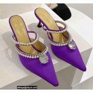 Mach & Mach Heel 6cm Pearl Crystal Mules Satin Purple 2022