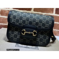 Gucci Horsebit 1955 Small Shoulder Bag 602204 GG Denim Black