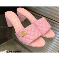 Chanel Heel 5cm CC Logo Lambskin Mules G38820 Pink 2022