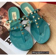 Valentino Rockstud Flat Rubber Thong Slide Sandals Blue