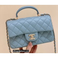 Chanel Mini Flap Bag with Top Handle AS2431 in Original Quality Lambskin Baby Blue 2022