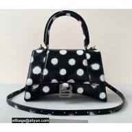 Balenciaga Hourglass Small Handbag Sprayed Polka Dots Printed Box Black 2022