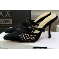 Dior Heel 9.5cm Mesh Cannage Embroidery Capture Mules Black 2022