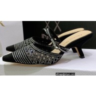 Dior Heel 6.5cm Cotton Embroidery with Thread and Strass Capture Mules Black 2022