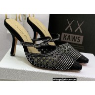 Dior Heel 9.5cm Cotton Embroidery with Thread and Strass Capture Mules Black 2022