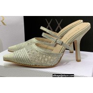 Dior Heel 9.5cm Cotton Embroidery with Thread and Strass Capture Mules Gold 2022