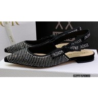 Dior J'Adior Slingback Ballerina Flats in Cotton Embroidery with Thread and Strass Black 2022