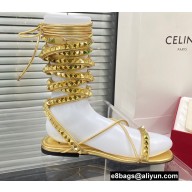 Valentino Rockstud No Limit Nappa Flat Sandals Gold 2022