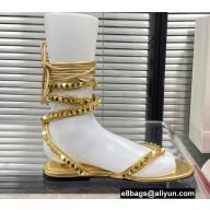 Valentino Rockstud No Limit Nappa Flat Thong Ankle Sandals Gold 2022