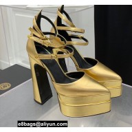 Versace Heel 15cm Platform 5.5cm Leather Pointy Pumps Gold 2022