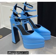 Versace Heel 15cm Platform 5.5cm Leather Pointy Pumps Sky Blue 2022
