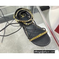 Valentino Rockstud No Limit Nappa Flat Ankle Sandals Black 2022
