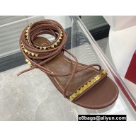 Valentino Rockstud No Limit Nappa Flat Ankle Sandals Brown 2022