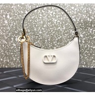 Valentino Mini Vlogo Signature Grainy Calfskin Hobo Bag White 2022