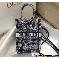 Dior Vertical Book Tote Bag in Blue Toile de Jouy Reverse Embroidery 2022