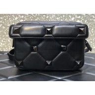 Valentino Roman Stud Nappa Crossbody Shoulder Bag Black 2022