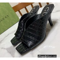 Gucci Heel 7.5cm Open-toe Sandals Pumps Crocodile Print Black 2022