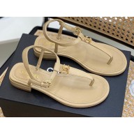 Chanel CC Logo Thong Sandals Beige 2022