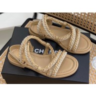 Chanel Chain Braided Sandals Beige 2022