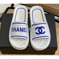 Chanel Logo Woven Slides Mules White/Blue 2022