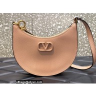 Valentino Mini Vlogo Signature Grainy Calfskin Hobo Bag Nude 2022
