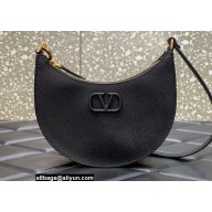 Valentino Mini Vlogo Signature Grainy Calfskin Hobo Bag Black 2022