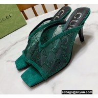 Gucci Heel 7.5cm Open-toe Sandals Pumps GG Crystals Mesh Green 2022