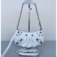 Balenciaga Le Cagole Mini Purse With Chain Crocodile Embossed in White 2022