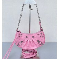 Balenciaga Le Cagole Mini Purse With Chain Crocodile Embossed in Pink 2022