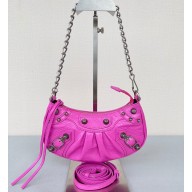 Balenciaga Le Cagole Mini Purse With Chain in Arena lambskin Fuchsia 2022