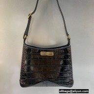 Balenciaga XX Small Hobo Bag in crocodile embossed calfskin Black 2022