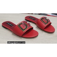 Dolce & Gabbana Iguana-print calfskin Slides with DG Logo Red 2022