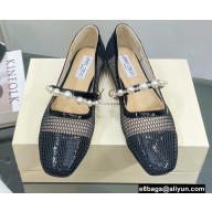 Jimmy Choo Ade Fishnet Mesh and Nappa Flats with Pearl-Embellished Strap Black 2022