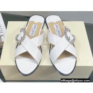 Jimmy Choo Flats Slides with Crystal Buckle White 2022
