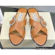 Jimmy Choo Flats Slides with Crystal Buckle Brown 2022