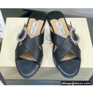 Jimmy Choo Flats Slides with Crystal Buckle Black 2022