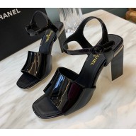 Chanel Heel 7.5cm Patent Leather Sandals Black 2022