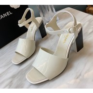 Chanel Heel 7.5cm Patent Leather Sandals White 2022