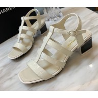 Chanel Heel 4.5cm Patent Leather Sandals White 2022